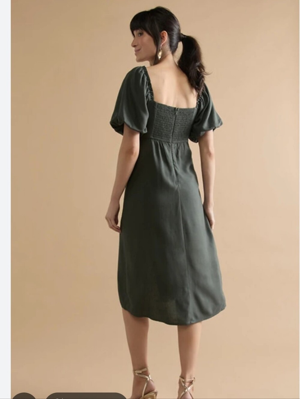 💚Francesca's Collections Square Neck Pleated Puff Sleeve Midi Dress - Picture 3 of 7